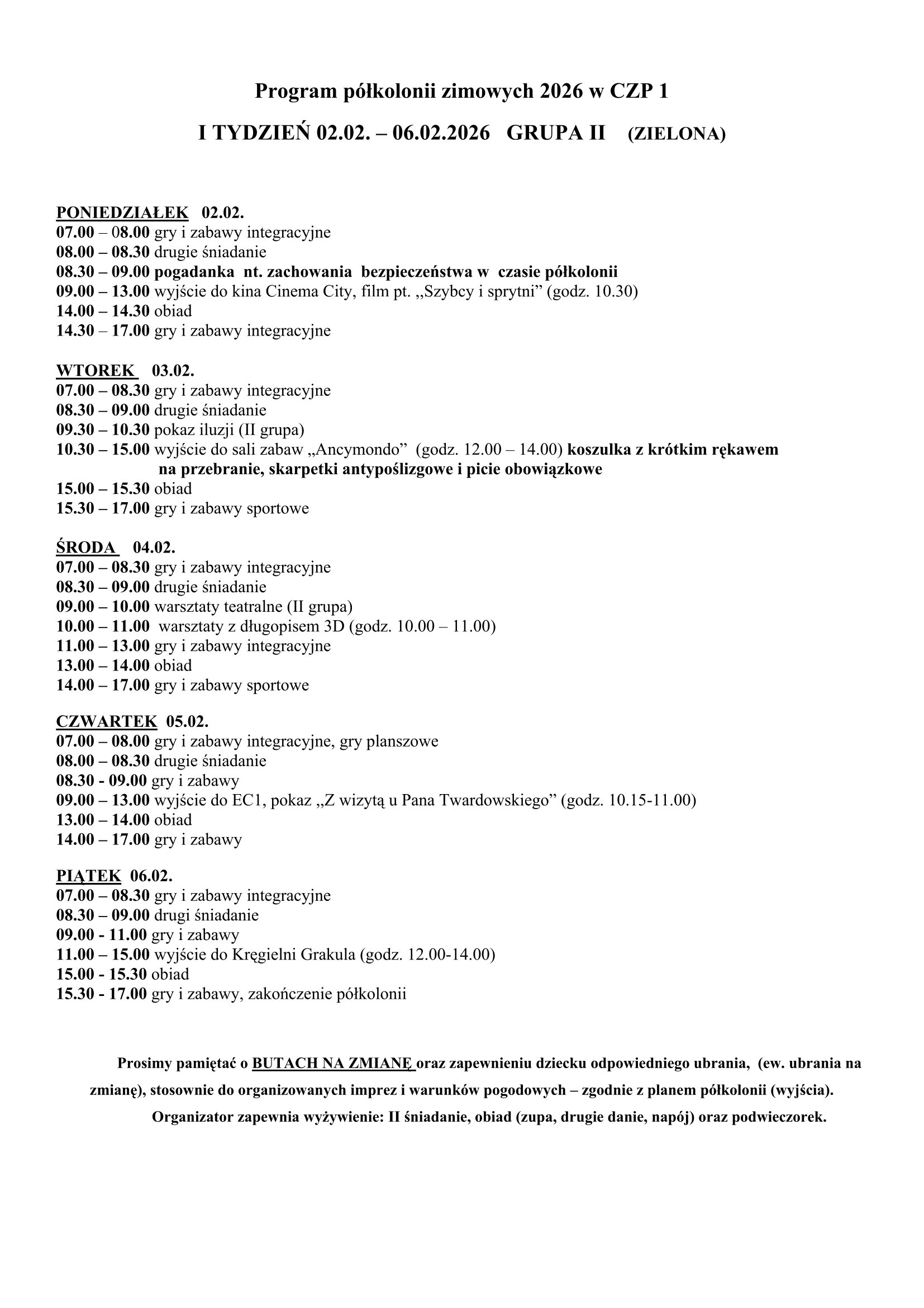 PÓŁKOLONIE ZIMA 2026