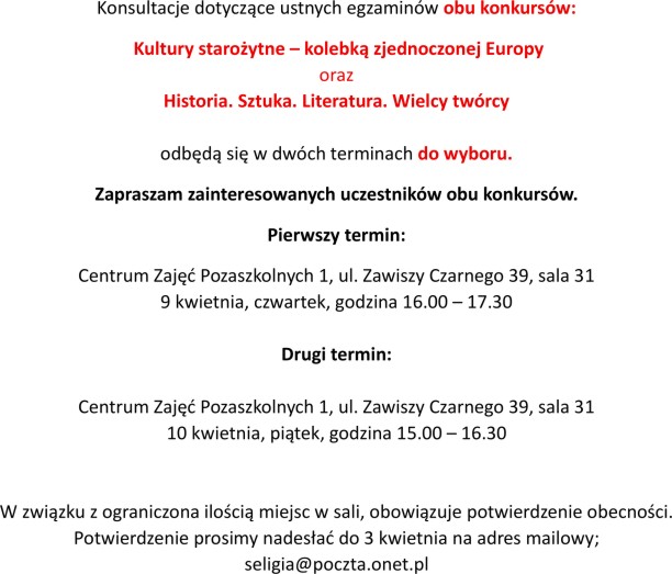 Konsultacje dotyczące ustnych egzaminów